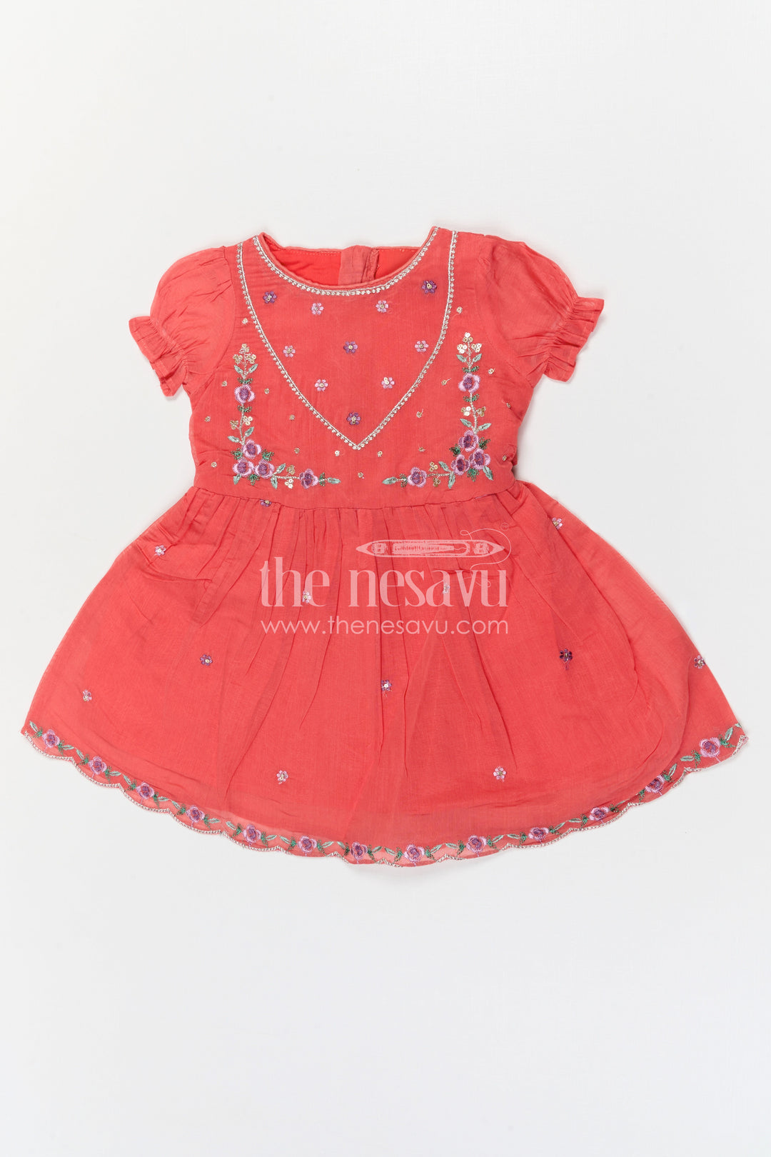 The Nesavu Girls Chanderi Frock Girls Embroidered Chanderi Frock for Festive Occasions and Wedding Events Nesavu Nesavu Girls Chanderi Cotton Embroidered Frock For Weddings Festive Occasions And Family Events