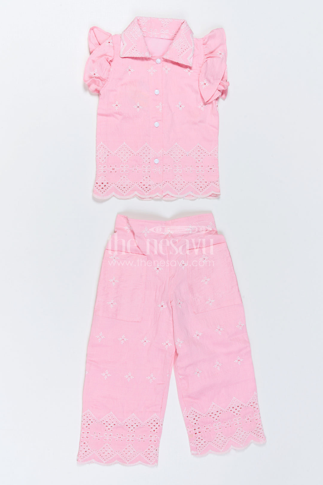 The Nesavu Girls Co-Ord Sets Girls Embroidered Co Ord Outfit for Festive Family Gatherings Nesavu Nesavu Girls Embroidered Hakoba Co Ord Outfit With Puff Sleeves For Festive Celebrations