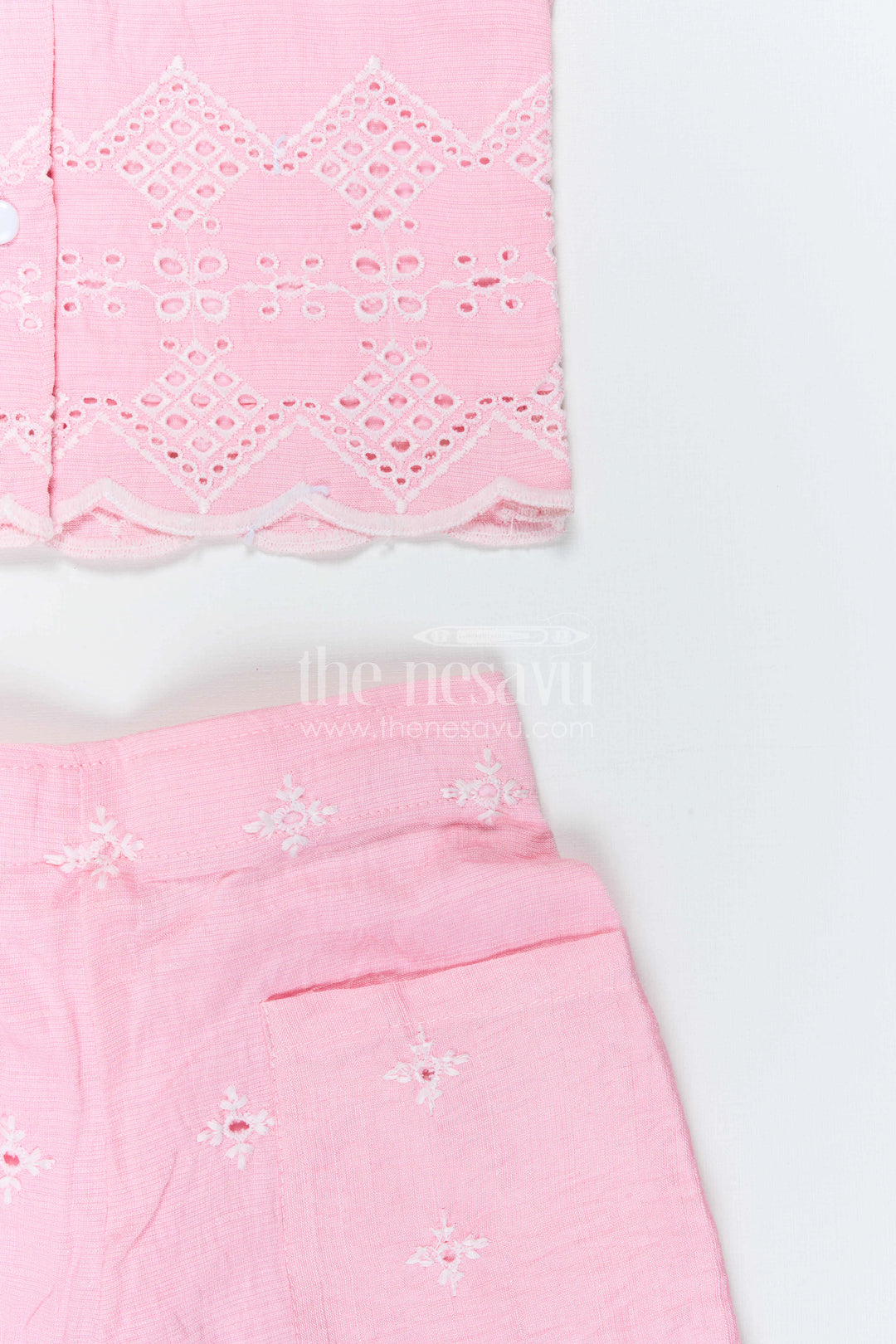 The Nesavu Girls Co-Ord Sets Girls Embroidered Co Ord Outfit for Festive Family Gatherings Nesavu Nesavu Girls Embroidered Hakoba Co Ord Outfit With Puff Sleeves For Festive Celebrations