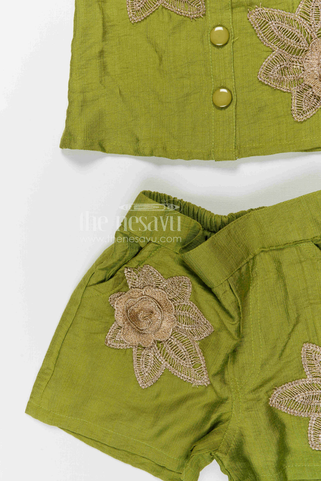 The Nesavu Girls Co-Ord Sets Girls Embroidered Co Ord Set for Casual Outings and Summer Playtime Nesavu Nesavu girls cotton blend embroidered co ord set for summer playtime and casual outings