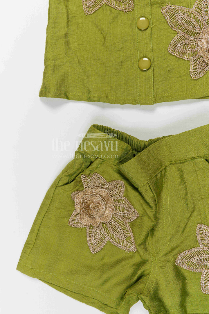 The Nesavu Girls Co-Ord Sets Girls Embroidered Co Ord Set for Casual Outings and Summer Playtime Nesavu Nesavu girls cotton blend embroidered co ord set for summer playtime and casual outings