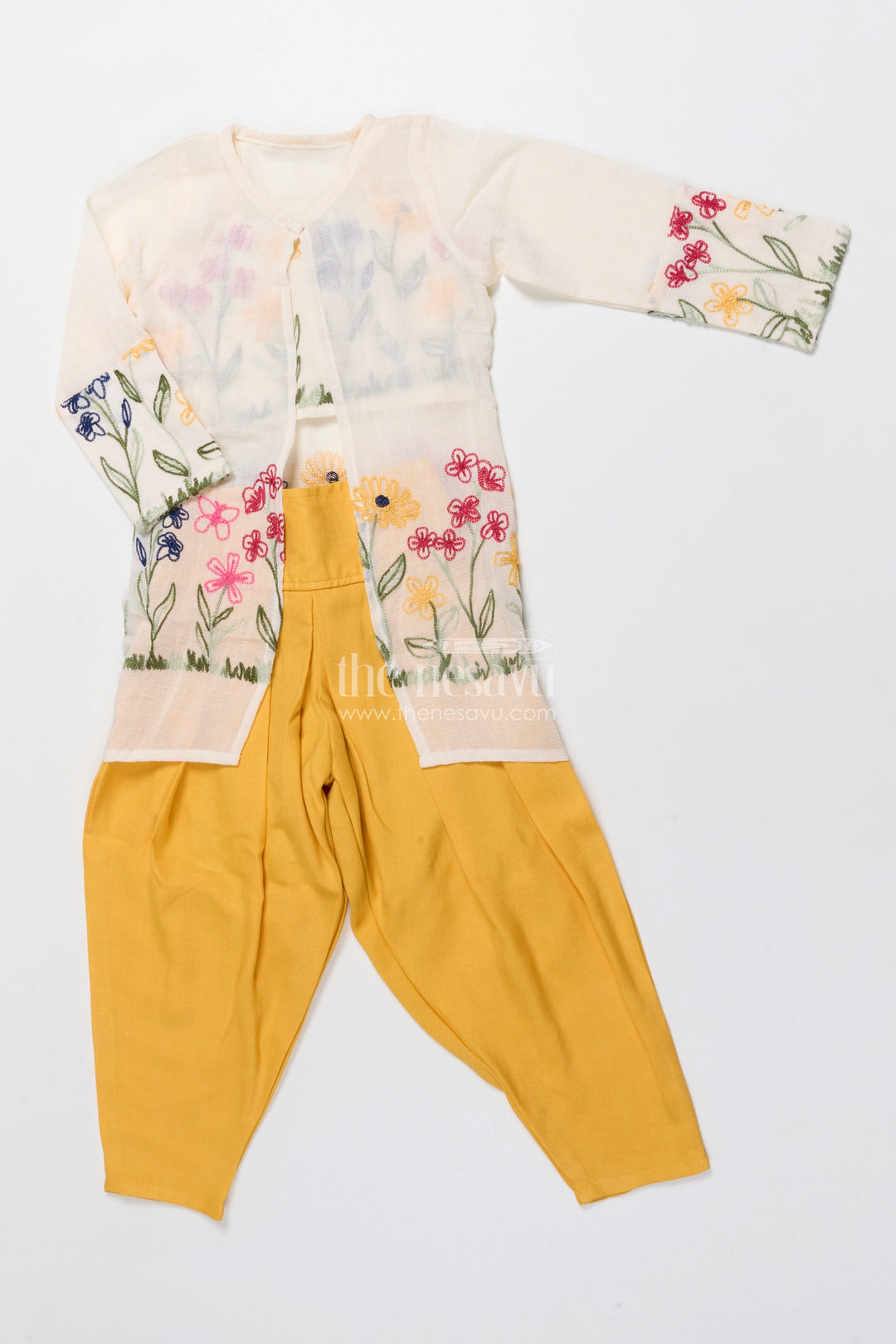 The Nesavu Girls Co-Ord Sets Girls Embroidered Co-Ord Set for Festivals and Family Gatherings Nesavu Nesavu girls co-ord set floral embroidery harem pants festivals cultural events