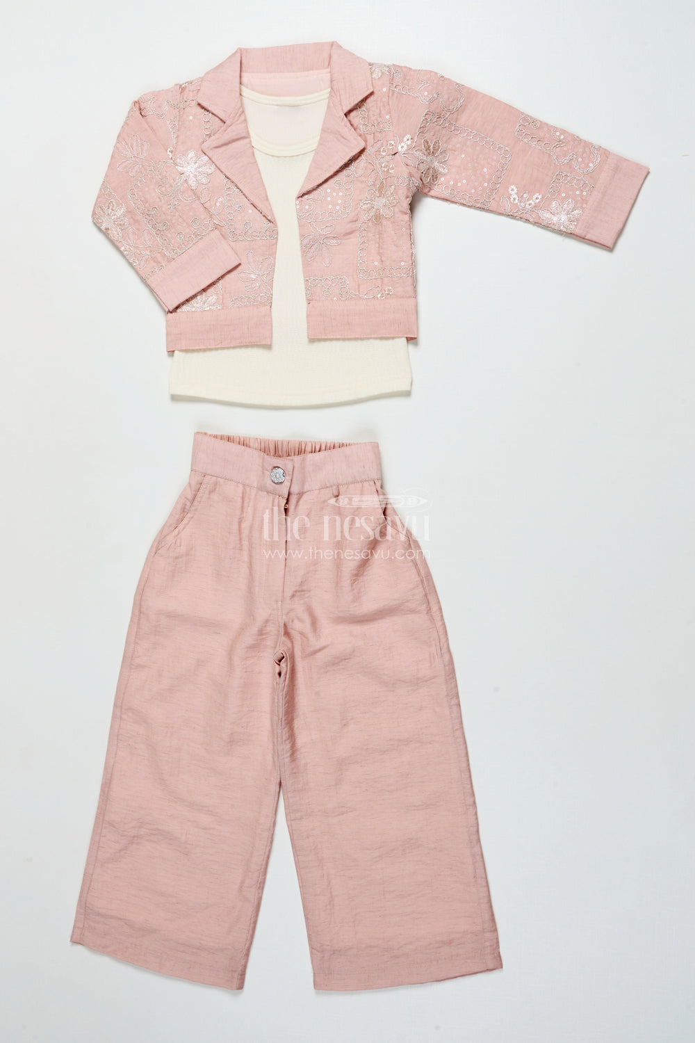 The Nesavu Girls Co-Ord Sets Girls Embroidered Co-Ord Set for Festive and Family Occasions Nesavu Nesavu girls embroidered co-ord set rayon cotton school events festive functions