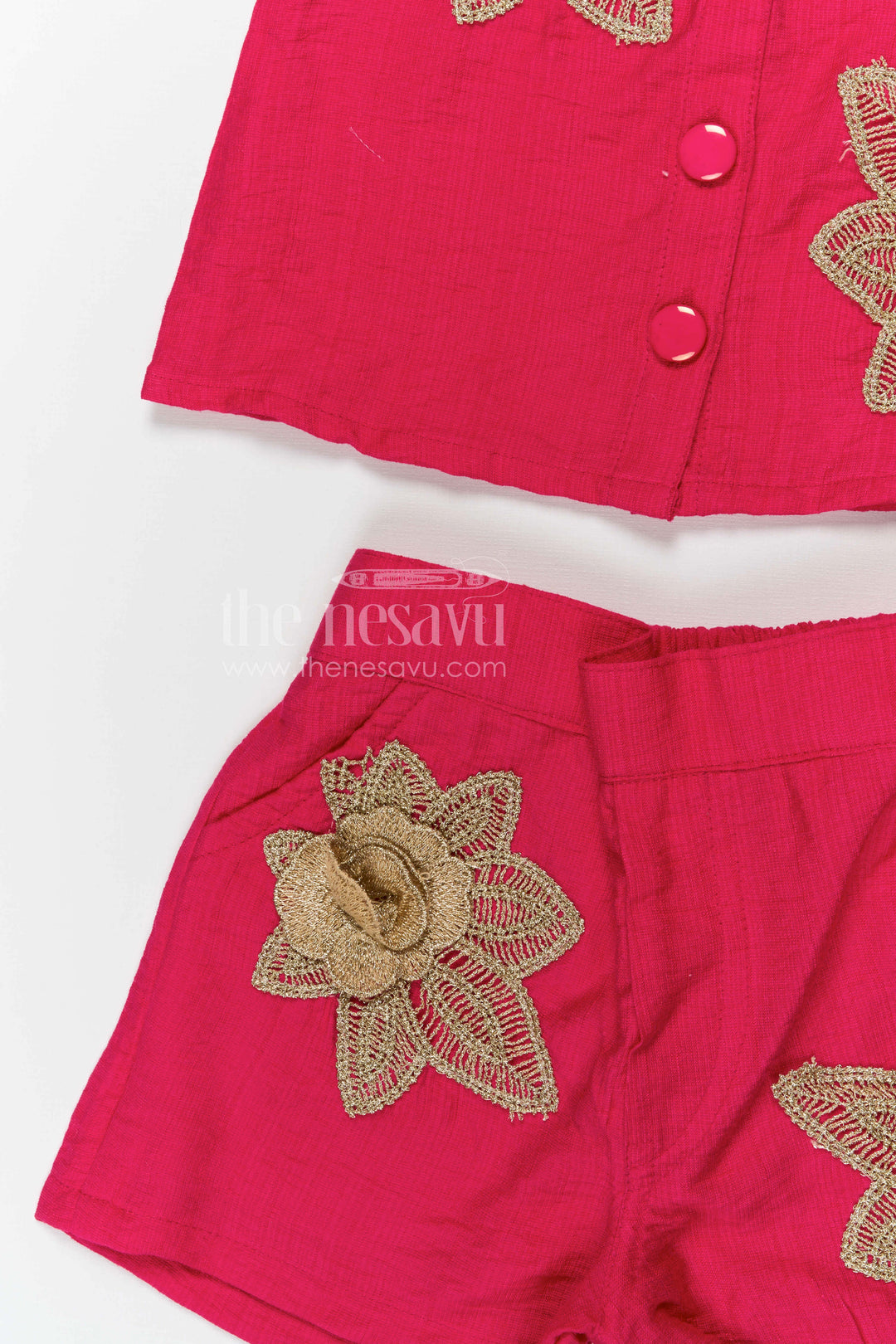 The Nesavu Girls Co-Ord Sets Girls Embroidered Co Ord Set for Summer Outings and Playful Days Nesavu Nesavu girls cotton blend embroidered co ord set for summer outings playdates and casual wear
