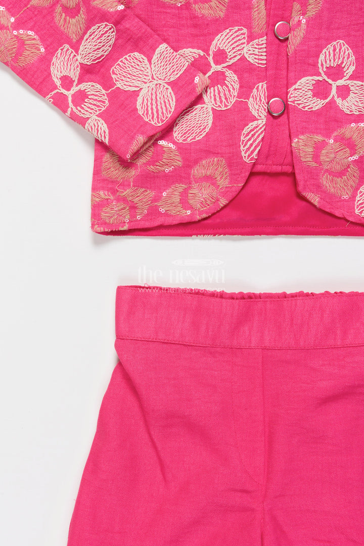 The Nesavu Girls Co-Ord Sets Girls Embroidered Co-Ord Set with Jacket for Ethnic Functions and Festive Parties Nesavu Nesavu girls embroidered co-ord set floral jacket festive ethnic outfit parties events