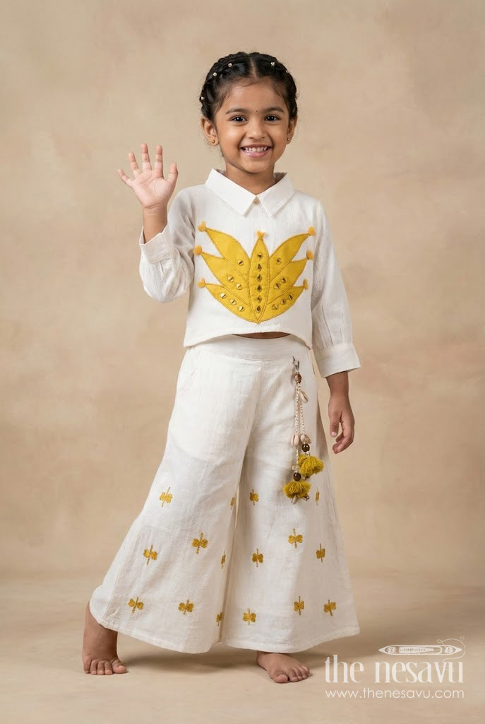 The Nesavu Girls Co-Ord Sets Girls Embroidered Co-Ord Set with Tassel Detail for Festive Wear and Ethnic Day Nesavu 18 (2Y) / Yellow GPS902A-18 Nesavu embroidered co-ord set girls tassel detail festive wear school family functions