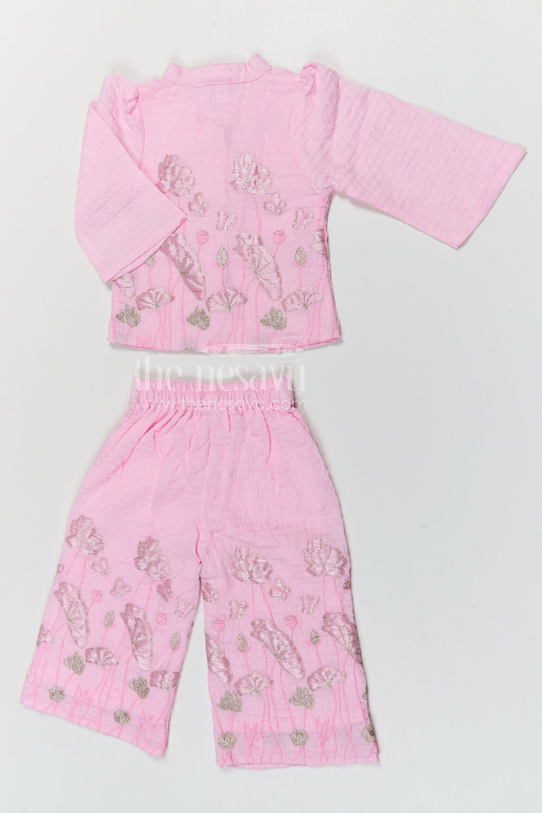 The Nesavu Girls Co-Ord Sets Girls Embroidered Cotton Co Ord Set for Summer Outings and Casual Wear Nesavu Nesavu girls tissue cotton embroidered co ord set for summer outings and casual wear