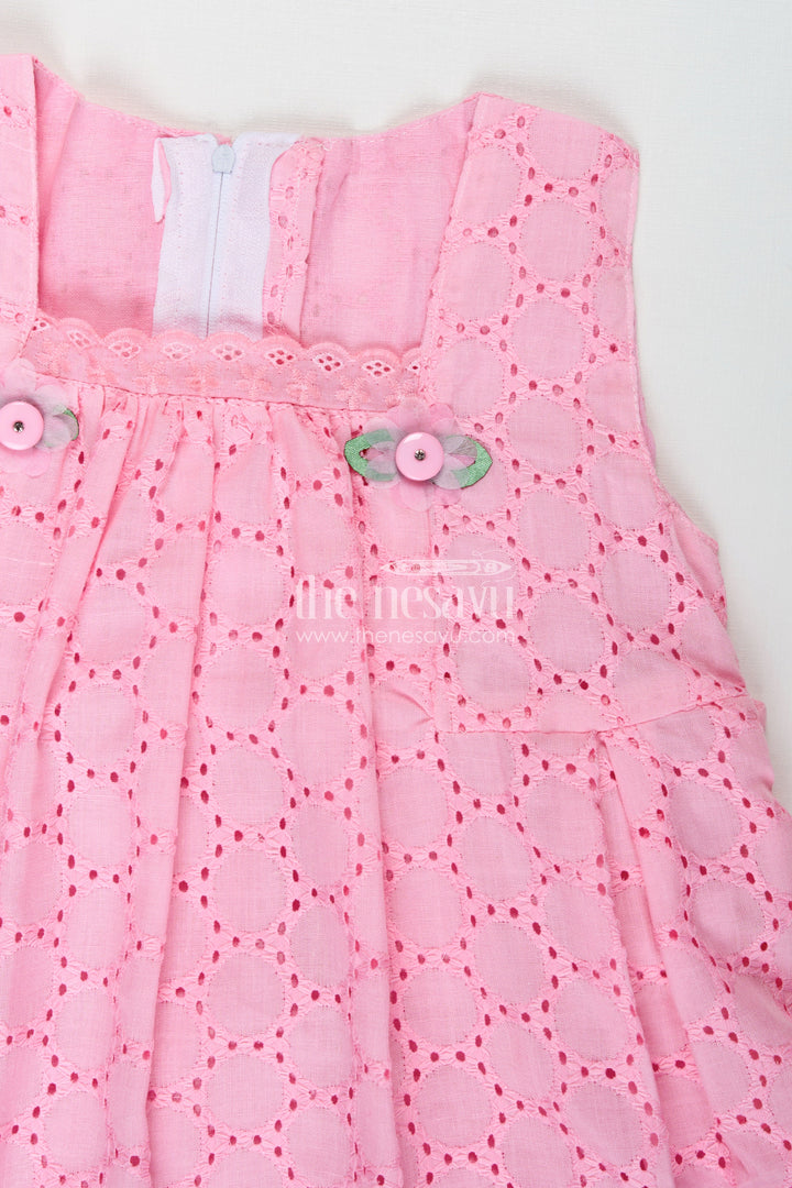 The Nesavu Girls Cotton Frock Girls Embroidered Cotton Dress Casual Hakoba Style Nesavu Nesavu Soft Cotton Hakoba Frock Dress Kids Floral Embroidery Button Details