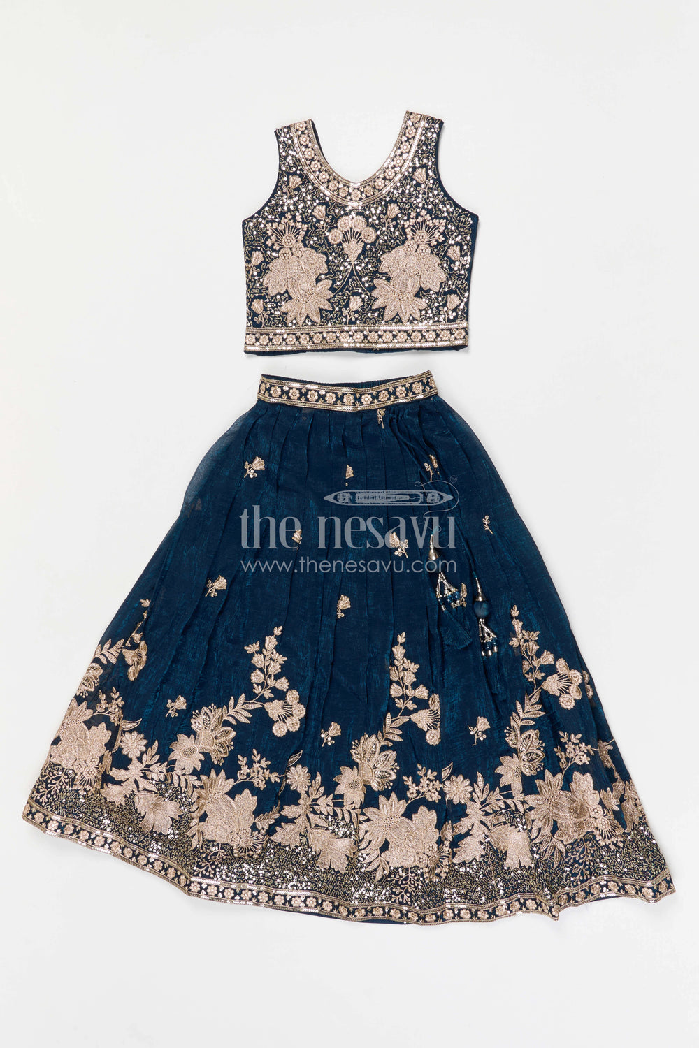 The Nesavu Girls Lehenga Choli Girls Embroidered Design Lehenga Choli for Weddings and Festive Occasions Nesavu 26 (6Y) / Blue / Silk Blend GL887A-26 Nesavu girls silk crepe embroidered lehenga choli for weddings and festive celebrations