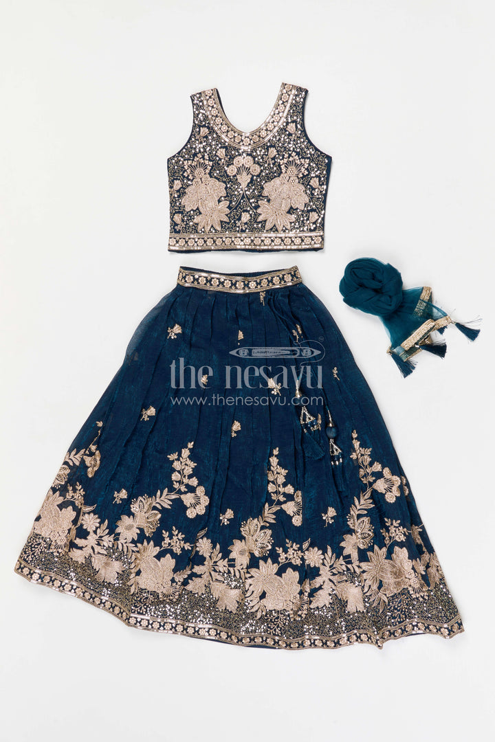 The Nesavu Girls Lehenga Choli Girls Embroidered Design Lehenga Choli for Weddings and Festive Occasions Nesavu Nesavu girls silk crepe embroidered lehenga choli for weddings and festive celebrations