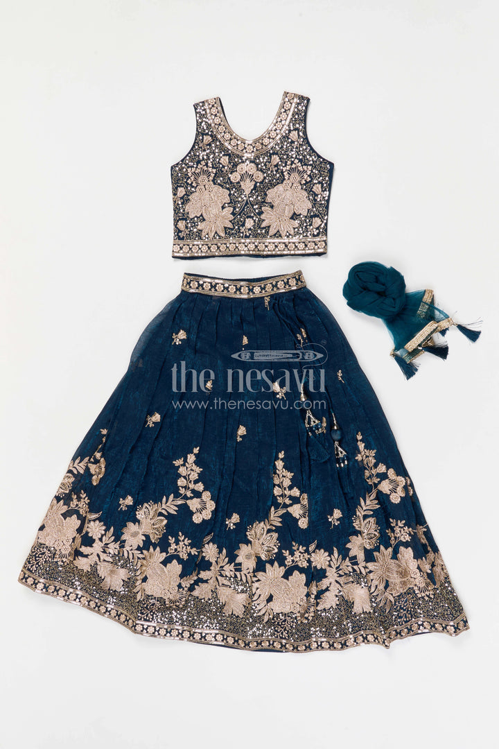 The Nesavu Girls Lehenga Choli Girls Embroidered Design Lehenga Choli for Weddings and Festive Occasions Nesavu Nesavu girls silk crepe embroidered lehenga choli for weddings and festive celebrations