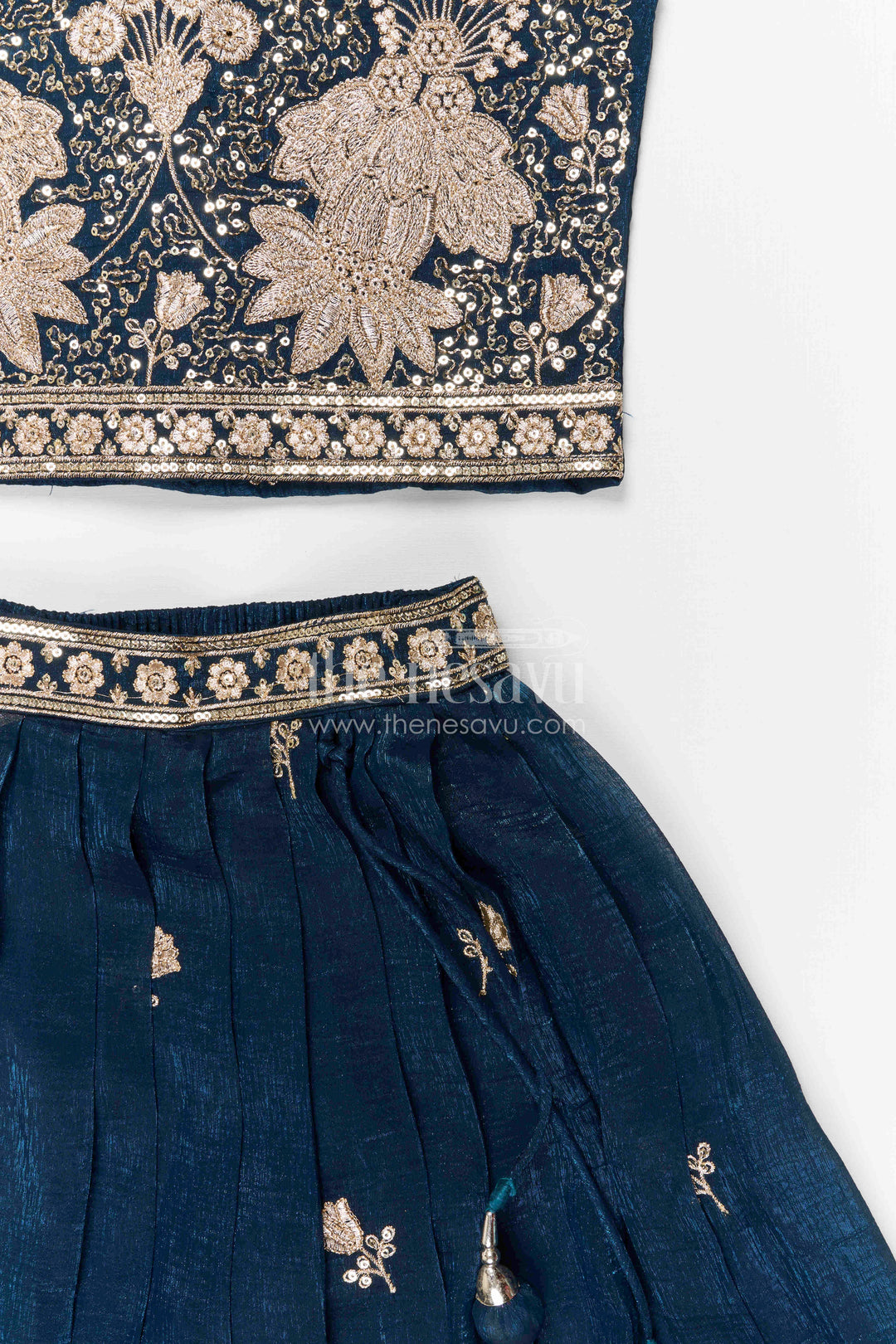 The Nesavu Girls Lehenga Choli Girls Embroidered Design Lehenga Choli for Weddings and Festive Occasions Nesavu Nesavu girls silk crepe embroidered lehenga choli for weddings and festive celebrations