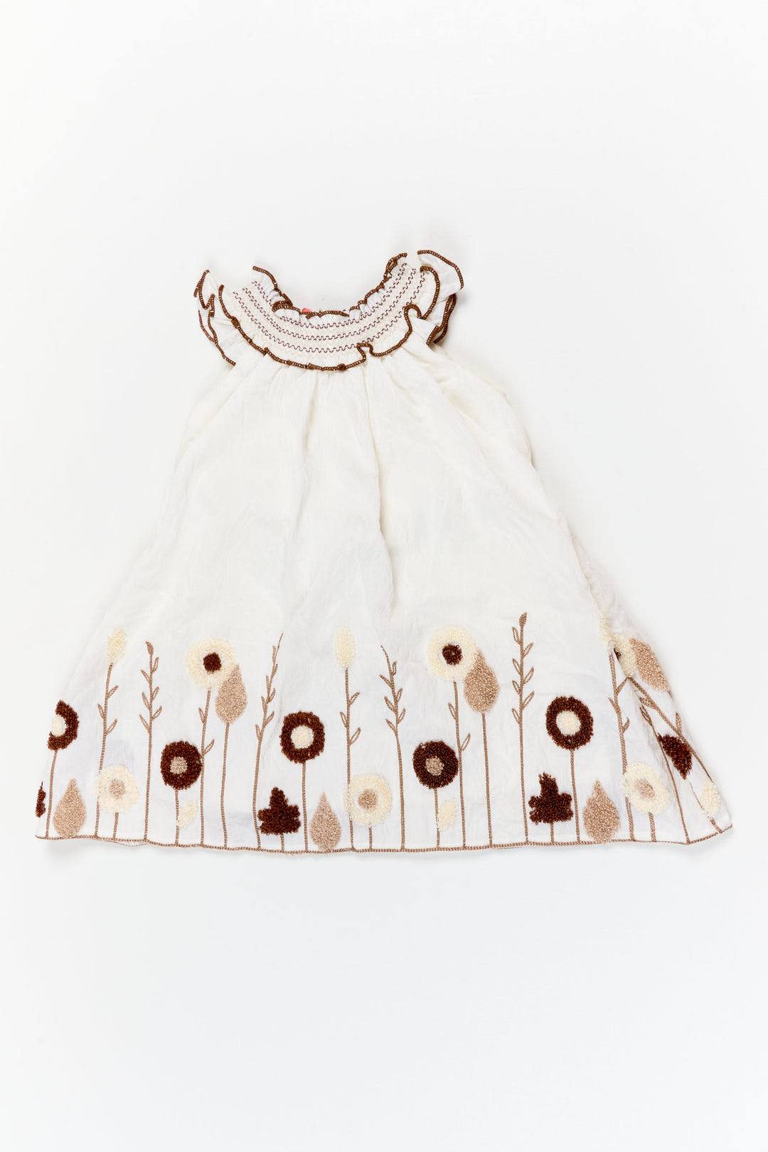 The Nesavu Girls Chanderi Frock Girls Embroidered Frock for Naming Ceremony and Milestone Events Nesavu 18 (2Y) / Half white / Chanderi GFC2109A-18 Nesavu half-white embroidered frock in viscose blend for naming ceremony and traditional functions
