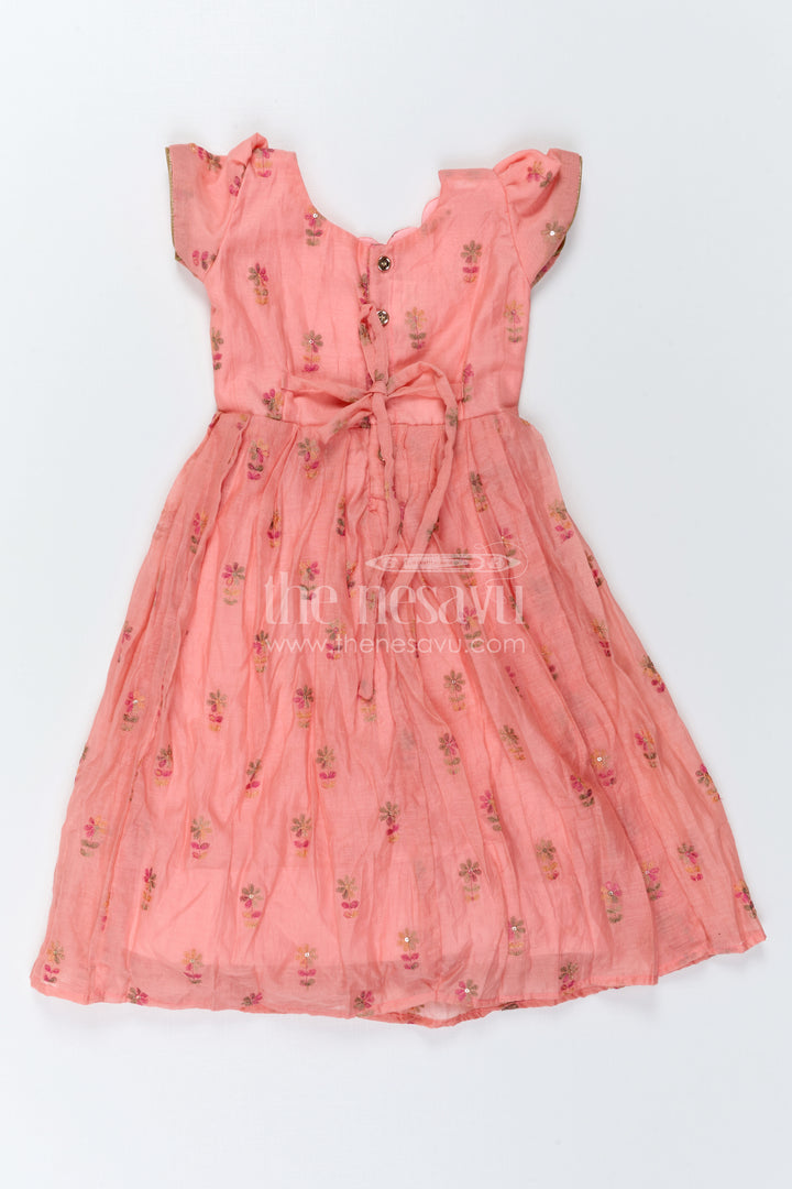 The Nesavu Girls Silk Gown Girls Embroidered Gown for Festive Evenings and Family Celebrations Nesavu Nesavu Girls Embroidered Chanderi Gown For Festive Evenings And Family Celebrations
