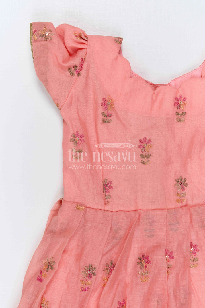 The Nesavu Girls Silk Gown Girls Embroidered Gown for Festive Evenings and Family Celebrations Nesavu Nesavu Girls Embroidered Chanderi Gown For Festive Evenings And Family Celebrations