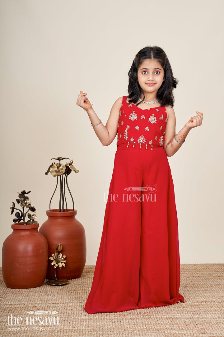The Nesavu Girls Sharara / Plazo Set Girls embroidered jacket sharara set for weddings and parties Nesavu Nesavu girls georgette sharara set with designer embroidered jacket for weddings and parties