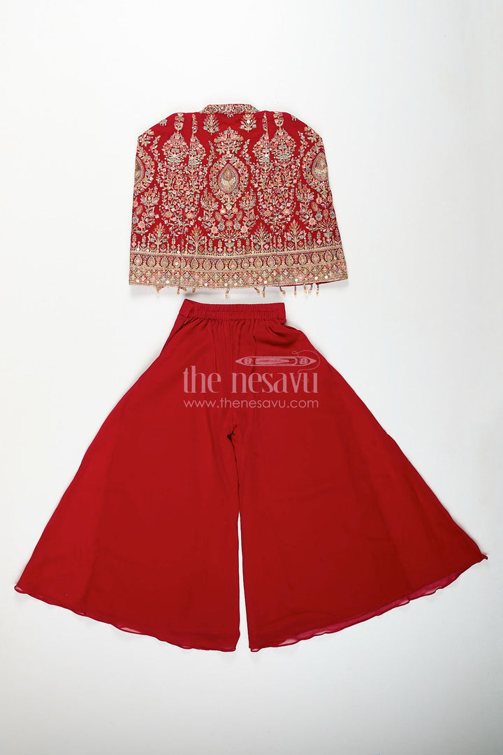 The Nesavu Girls Sharara / Plazo Set Girls embroidered jacket sharara set for weddings and parties Nesavu Nesavu girls georgette sharara set with designer embroidered jacket for weddings and parties