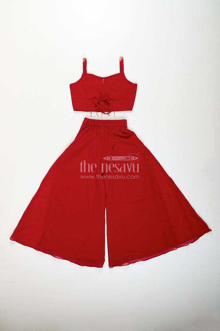 The Nesavu Girls Sharara / Plazo Set Girls embroidered jacket sharara set for weddings and parties Nesavu Nesavu girls georgette sharara set with designer embroidered jacket for weddings and parties