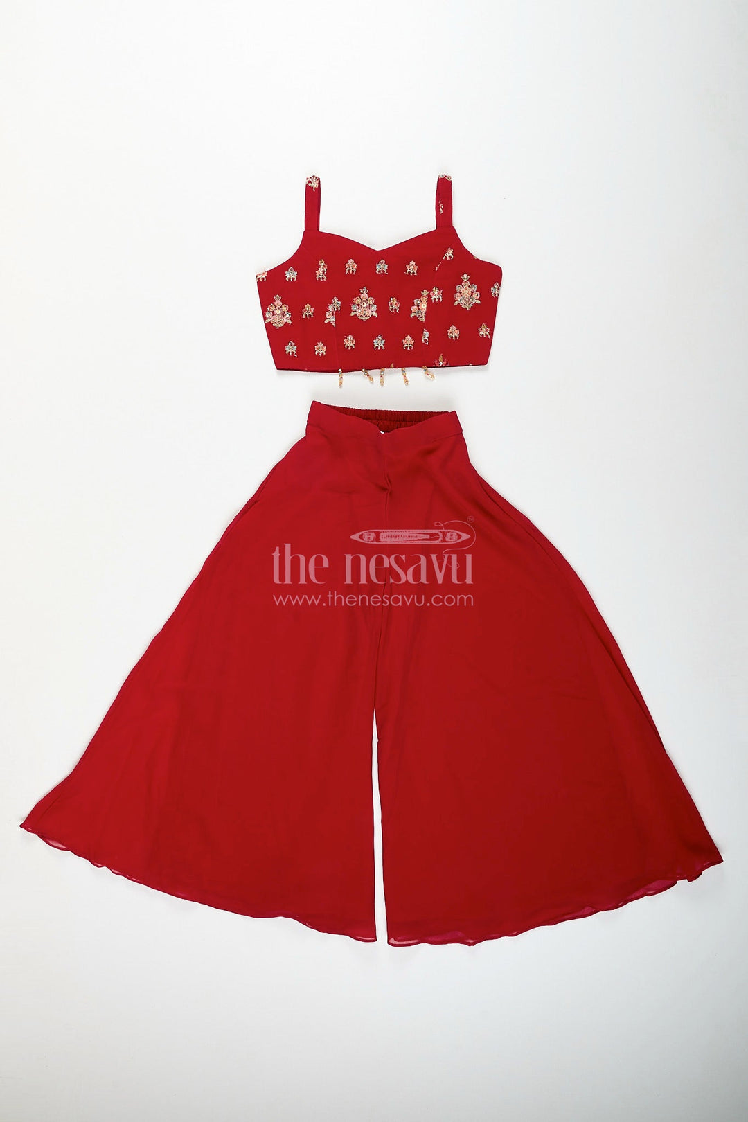 The Nesavu Girls Sharara / Plazo Set Girls embroidered jacket sharara set for weddings and parties Nesavu Nesavu girls georgette sharara set with designer embroidered jacket for weddings and parties