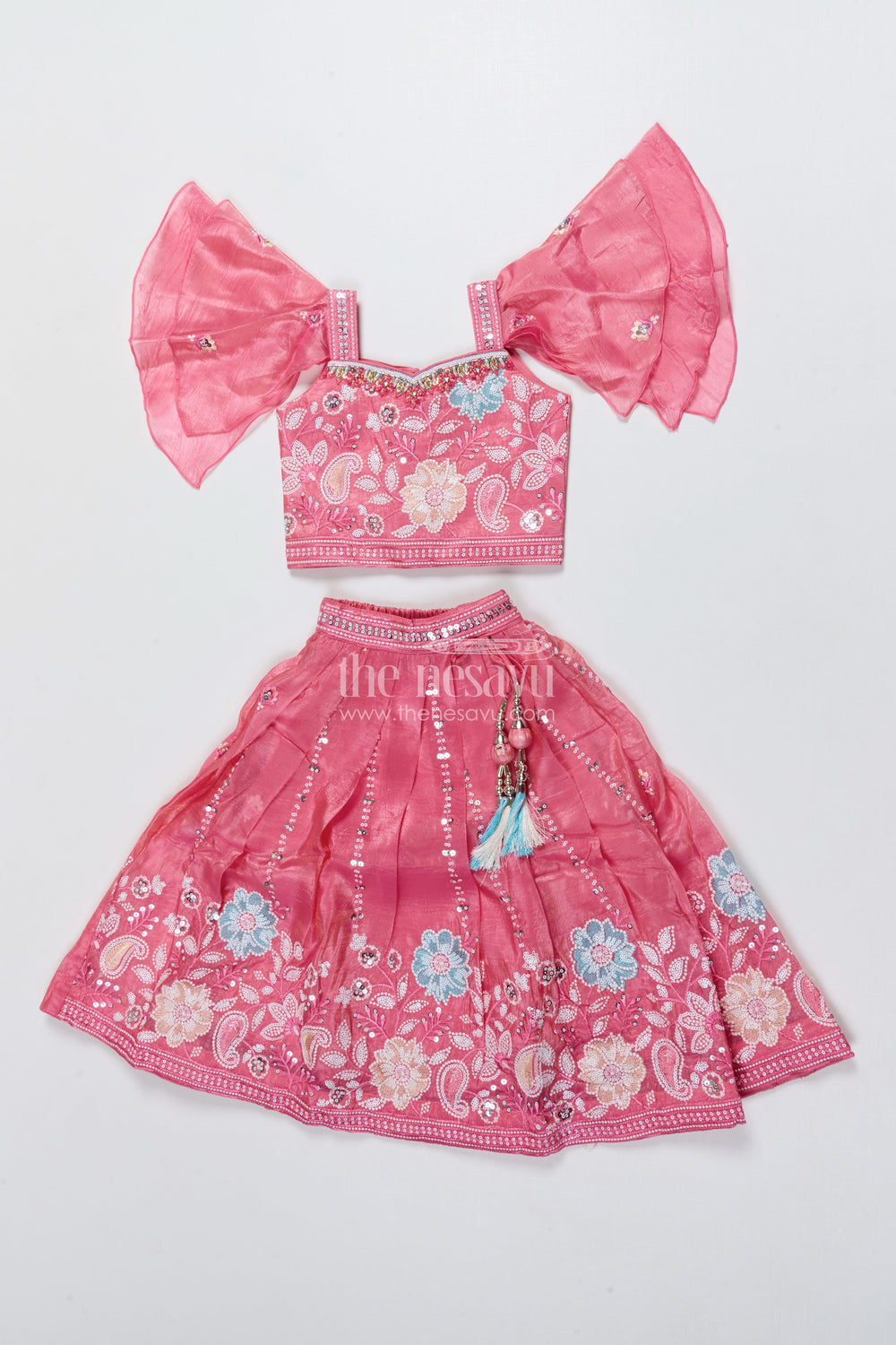The Nesavu Girls Lehenga Choli Girls Embroidered Lehenga Choli for Festive Parties and Stage Events Nesavu 16 (1Y) / Pink GL843A-16 Nesavu girls embroidered georgette lehenga choli statement sleeves parties events