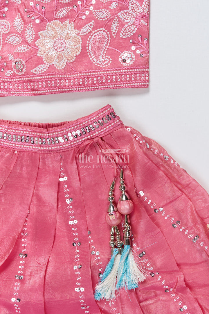 The Nesavu Girls Lehenga Choli Girls Embroidered Lehenga Choli for Festive Parties and Stage Events Nesavu Nesavu girls embroidered georgette lehenga choli statement sleeves parties events