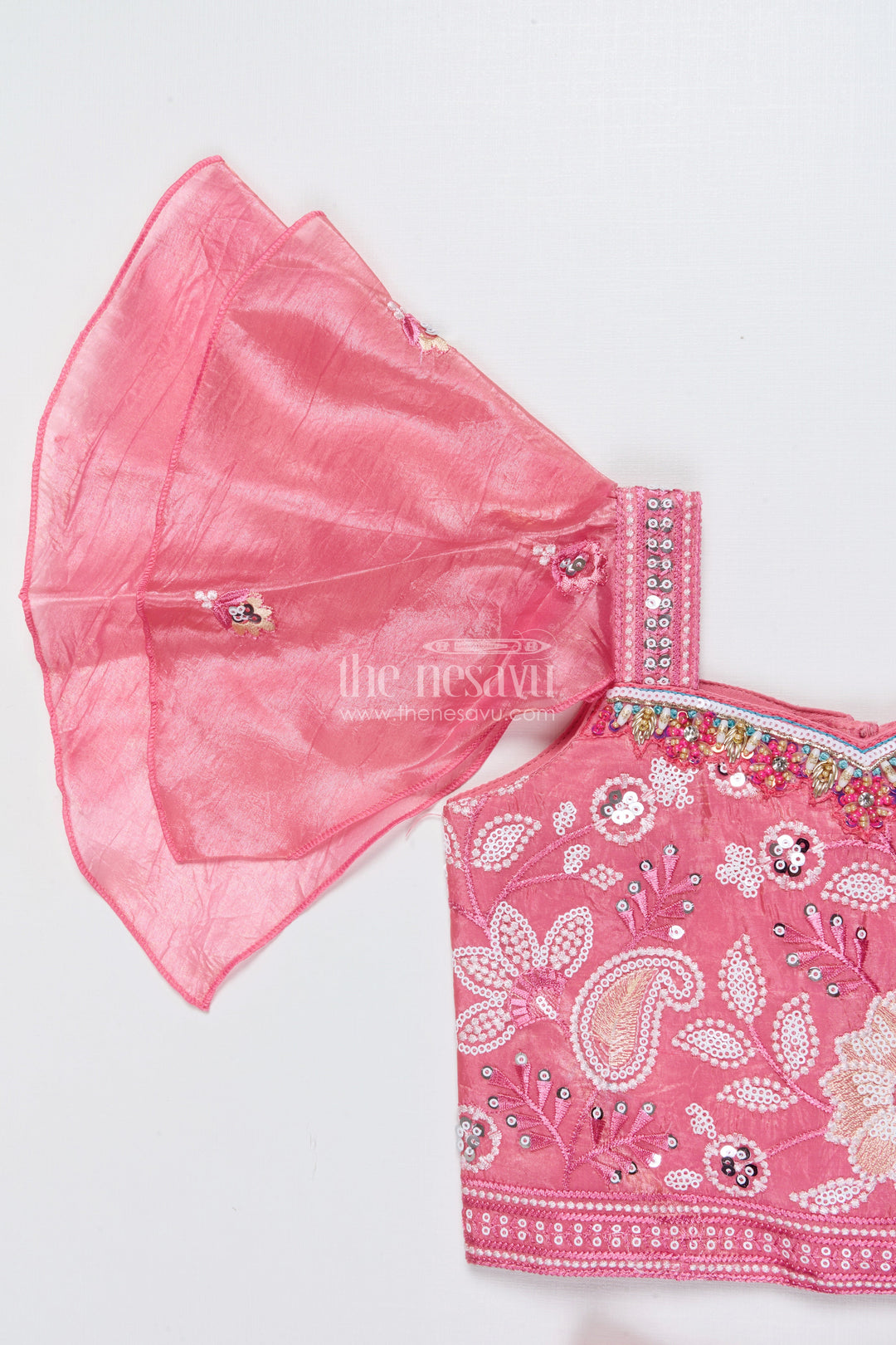 The Nesavu Girls Lehenga Choli Girls Embroidered Lehenga Choli for Festive Parties and Stage Events Nesavu Nesavu girls embroidered georgette lehenga choli statement sleeves parties events