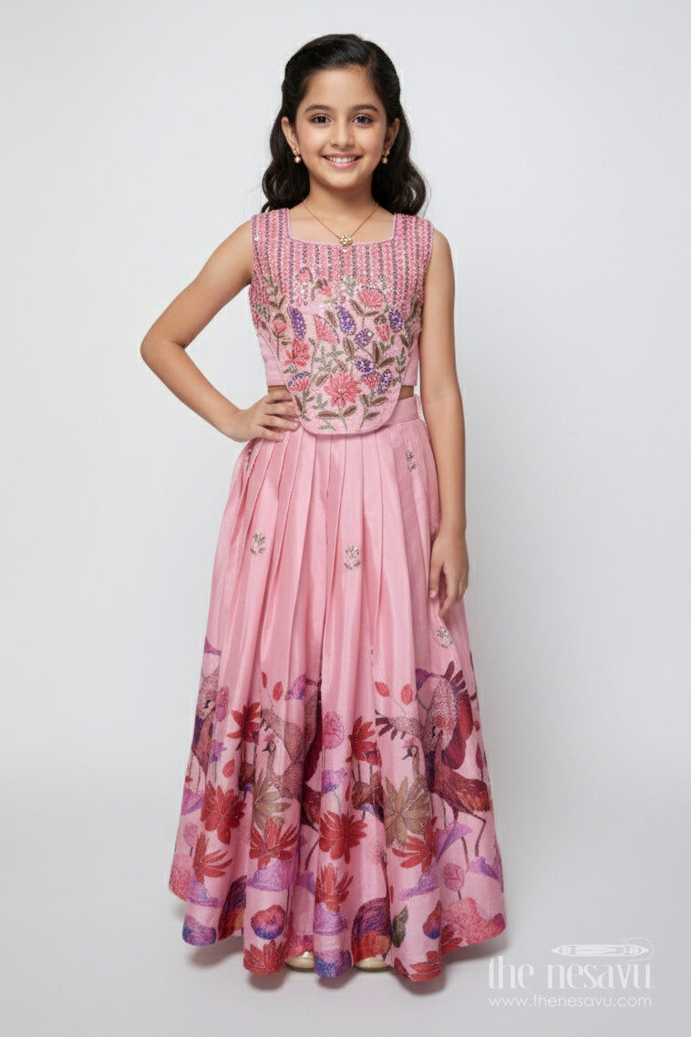 The Nesavu Girls Lehenga Choli Girls Embroidered Lehenga Choli for Weddings and Festive Functions Nesavu 24 (5Y) / Peach GL725A-24 Nesavu girls embroidered lehenga choli georgette weddings festive celebrations