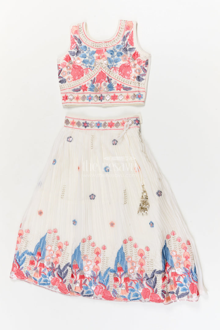 The Nesavu Girls Ethnic Lehenga Girls Embroidered Lehenga Choli Set for Festive Family Gatherings Nesavu 24 (5Y) / Half white / Georgette GL862A-24 Nesavu girls georgette lehenga choli with embroidery and contrast dupatta for weddings and celebrations