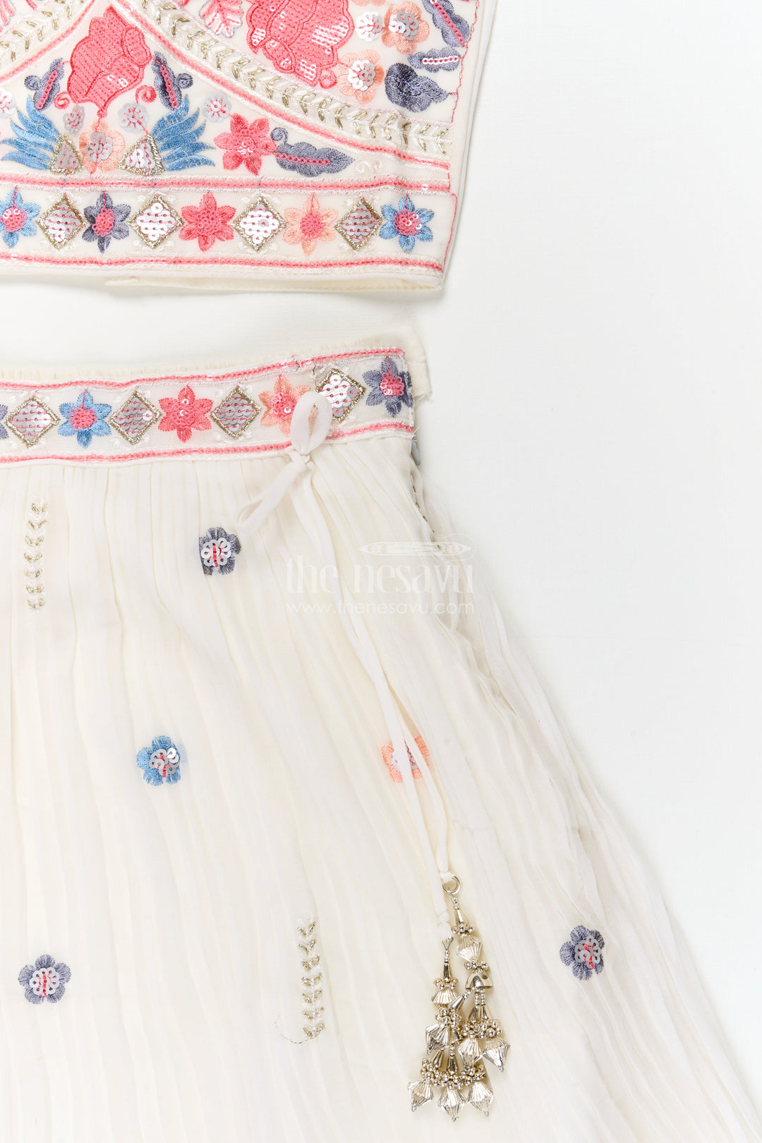 The Nesavu Girls Ethnic Lehenga Girls Embroidered Lehenga Choli Set for Festive Family Gatherings Nesavu Nesavu girls georgette lehenga choli with embroidery and contrast dupatta for weddings and celebrations