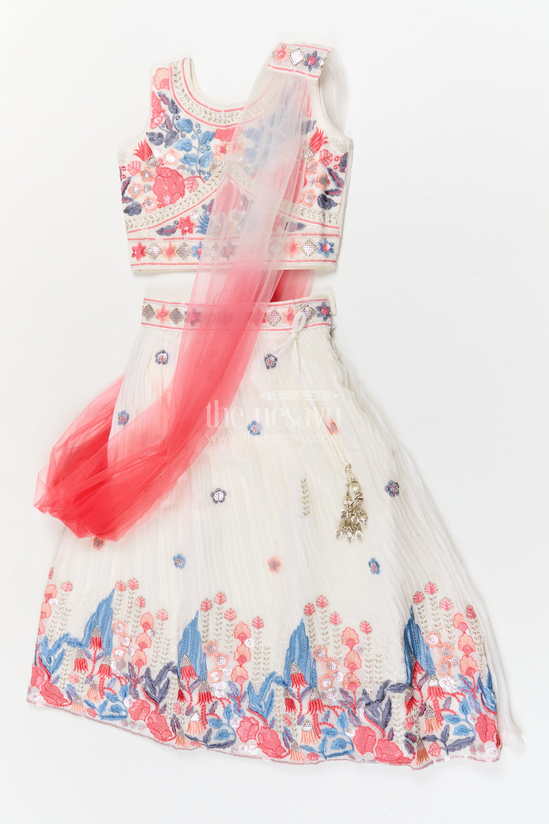 The Nesavu Girls Ethnic Lehenga Girls Embroidered Lehenga Choli Set for Festive Family Gatherings Nesavu Nesavu girls georgette lehenga choli with embroidery and contrast dupatta for weddings and celebrations