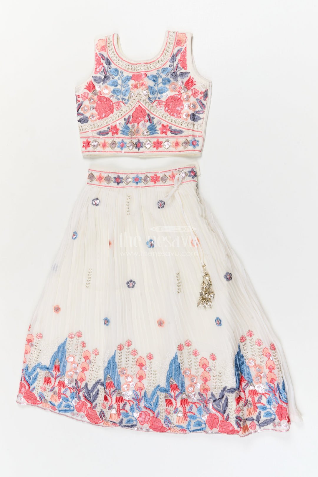 The Nesavu Girls Ethnic Lehenga Girls Embroidered Lehenga Choli Set for Festive Family Gatherings Nesavu Nesavu girls georgette lehenga choli with embroidery and contrast dupatta for weddings and celebrations