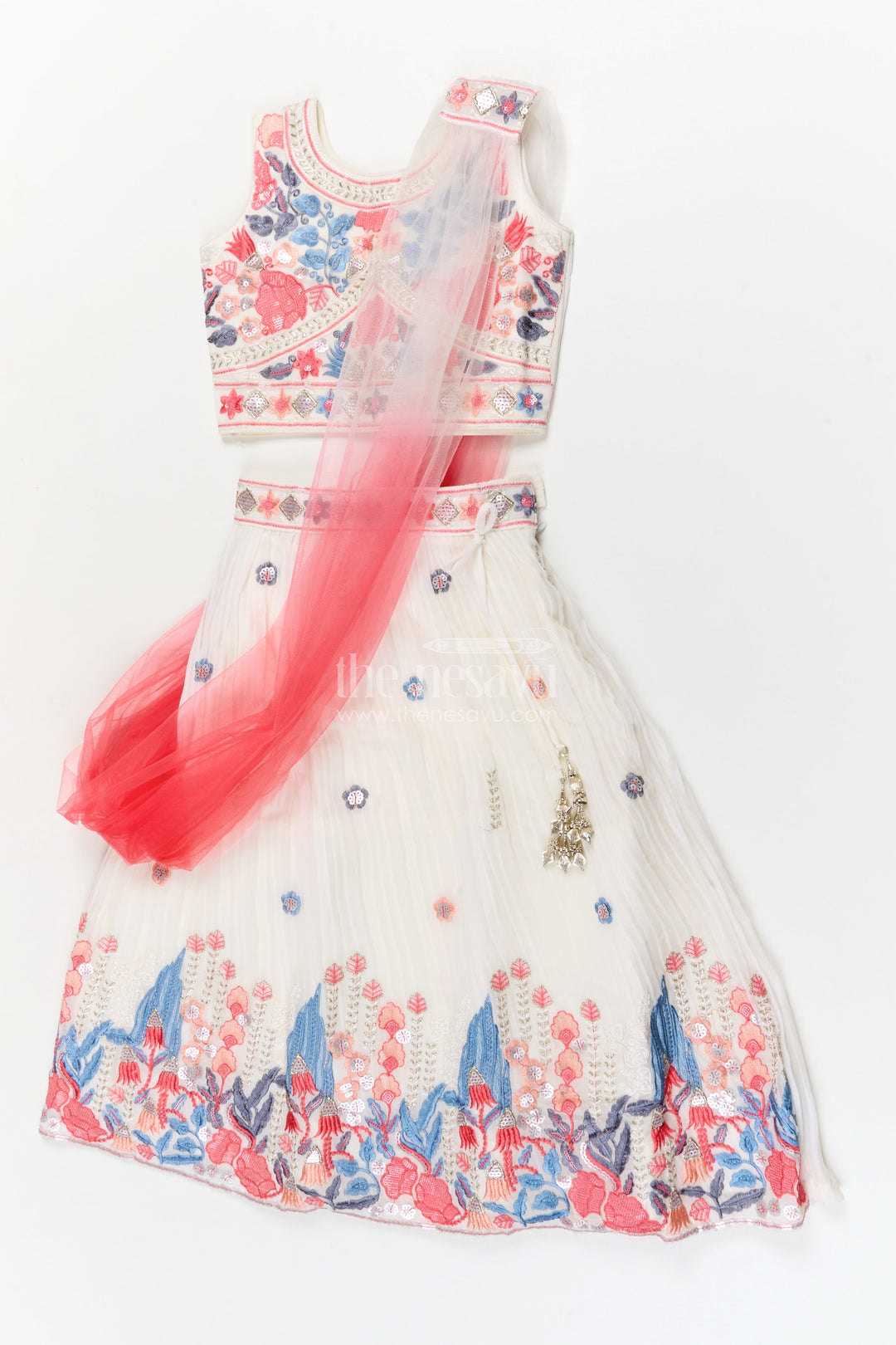 The Nesavu Girls Ethnic Lehenga Girls Embroidered Lehenga Choli Set for Festive Family Gatherings Nesavu Nesavu girls georgette lehenga choli with embroidery and contrast dupatta for weddings and celebrations