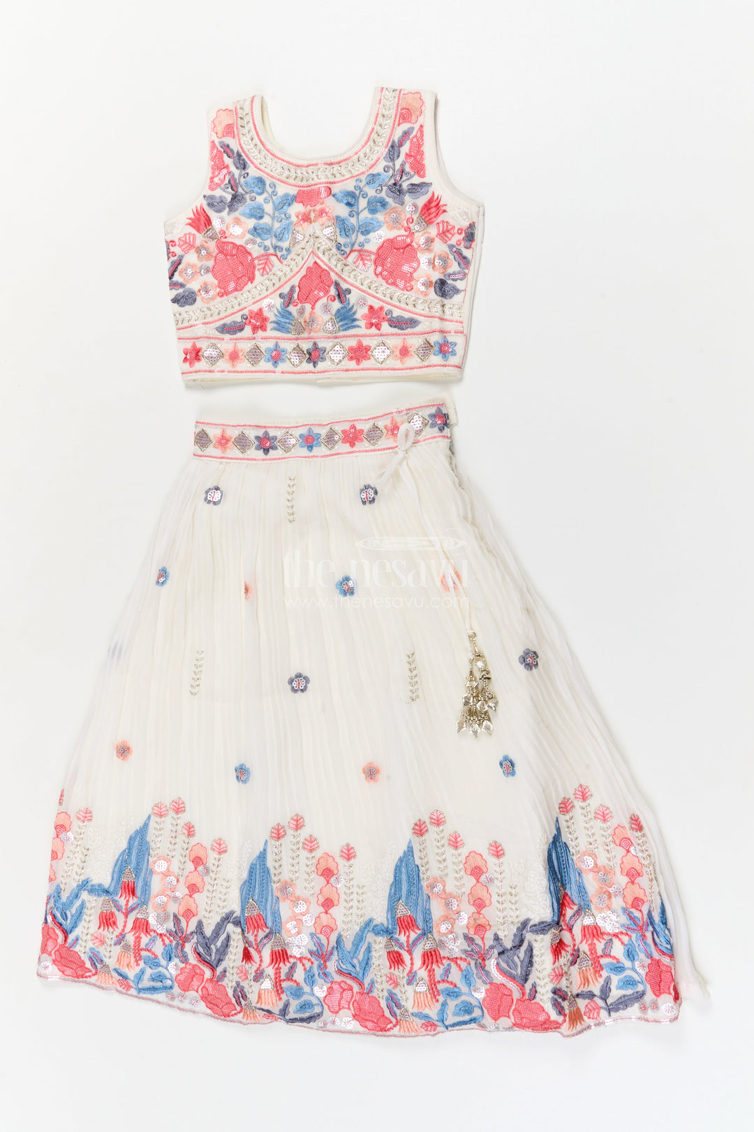 The Nesavu Girls Ethnic Lehenga Girls Embroidered Lehenga Choli Set for Festive Family Gatherings Nesavu Nesavu girls georgette lehenga choli with embroidery and contrast dupatta for weddings and celebrations