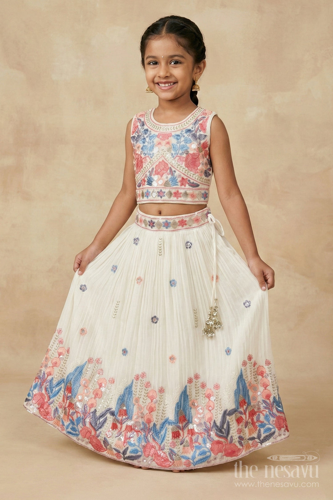 The Nesavu Girls Ethnic Lehenga Girls Embroidered Lehenga Choli Set for Festive Family Gatherings Nesavu Nesavu girls georgette lehenga choli with embroidery and contrast dupatta for weddings and celebrations