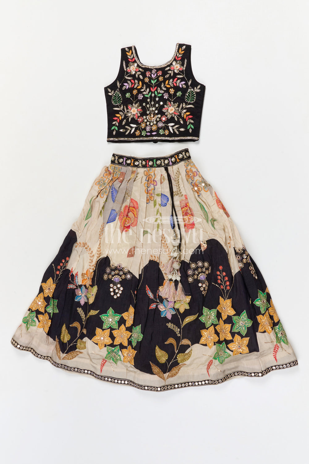The Nesavu Girls Ethnic Lehenga Girls Embroidered Lehenga Set for Weddings and Grand Festive Occasions Nesavu 24 (5Y) / Black / Viscose Silk GL901A-24 Nesavu Girls Viscose Silk Embroidered Lehenga Set For Weddings Festive Celebrations And Special Occasions