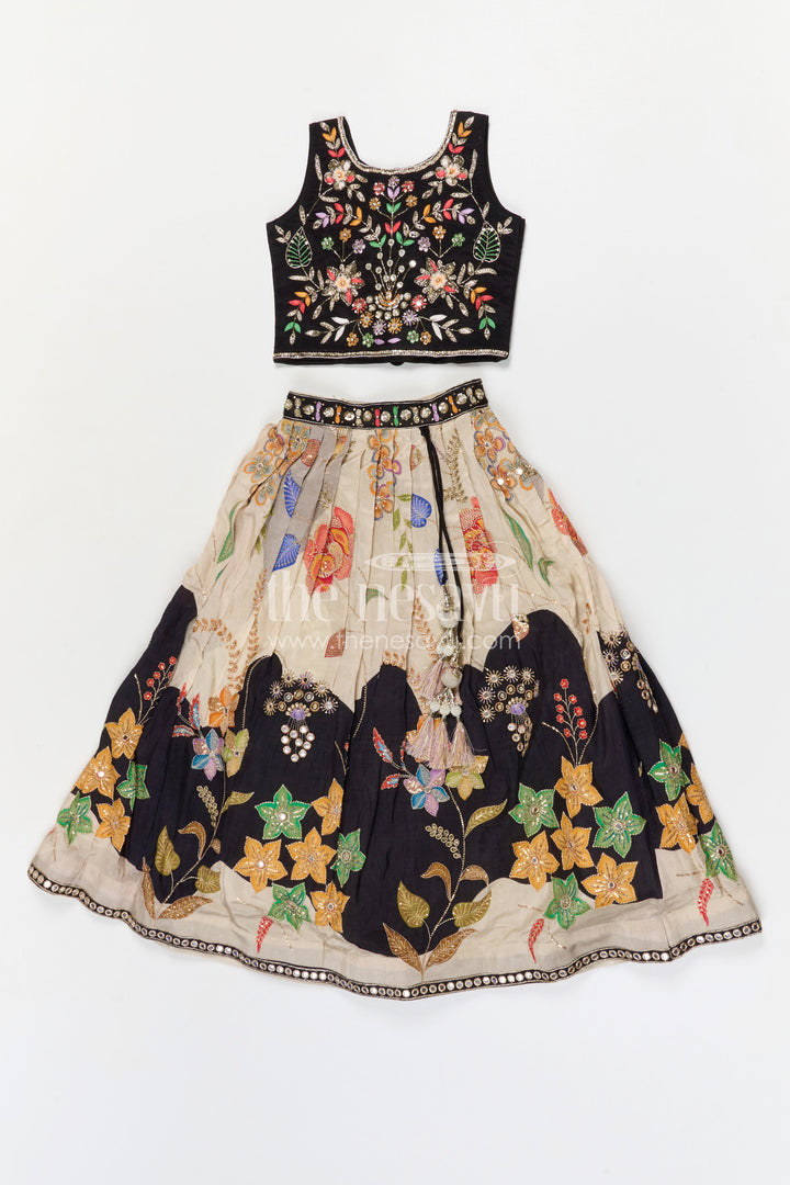 The Nesavu Girls Ethnic Lehenga Girls Embroidered Lehenga Set for Weddings and Grand Festive Occasions Nesavu 24 (5Y) / Black / Viscose Silk GL901A-24 Nesavu Girls Viscose Silk Embroidered Lehenga Set For Weddings Festive Celebrations And Special Occasions