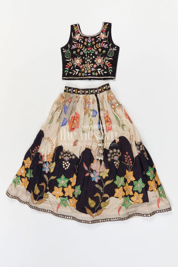 The Nesavu Girls Ethnic Lehenga Girls Embroidered Lehenga Set for Weddings and Grand Festive Occasions Nesavu Nesavu Girls Viscose Silk Embroidered Lehenga Set For Weddings Festive Celebrations And Special Occasions