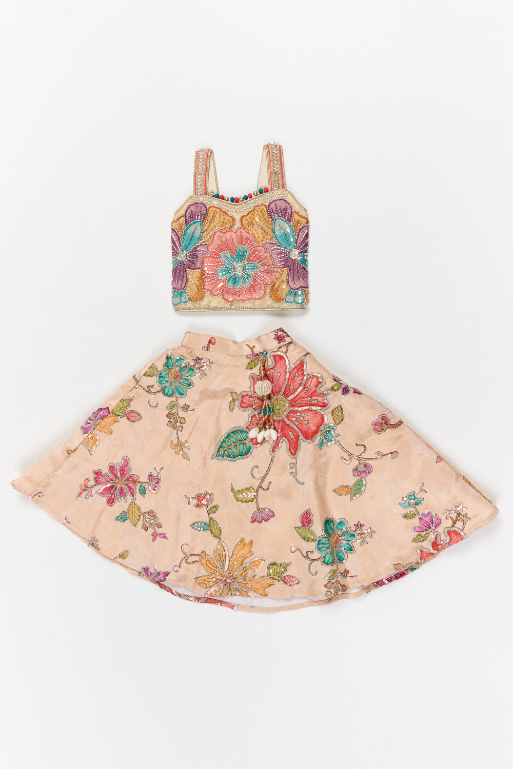 The Nesavu Girls Lehenga Choli Girls Embroidered Lehenga Set with Dupatta for Birthdays and Ethnic Functions Nesavu 16 (1Y) / Cream / Viscose GL869A-16 Nesavu embroidered lehenga choli set with dupatta and shrug for girls – ideal for birthdays and festive occasions