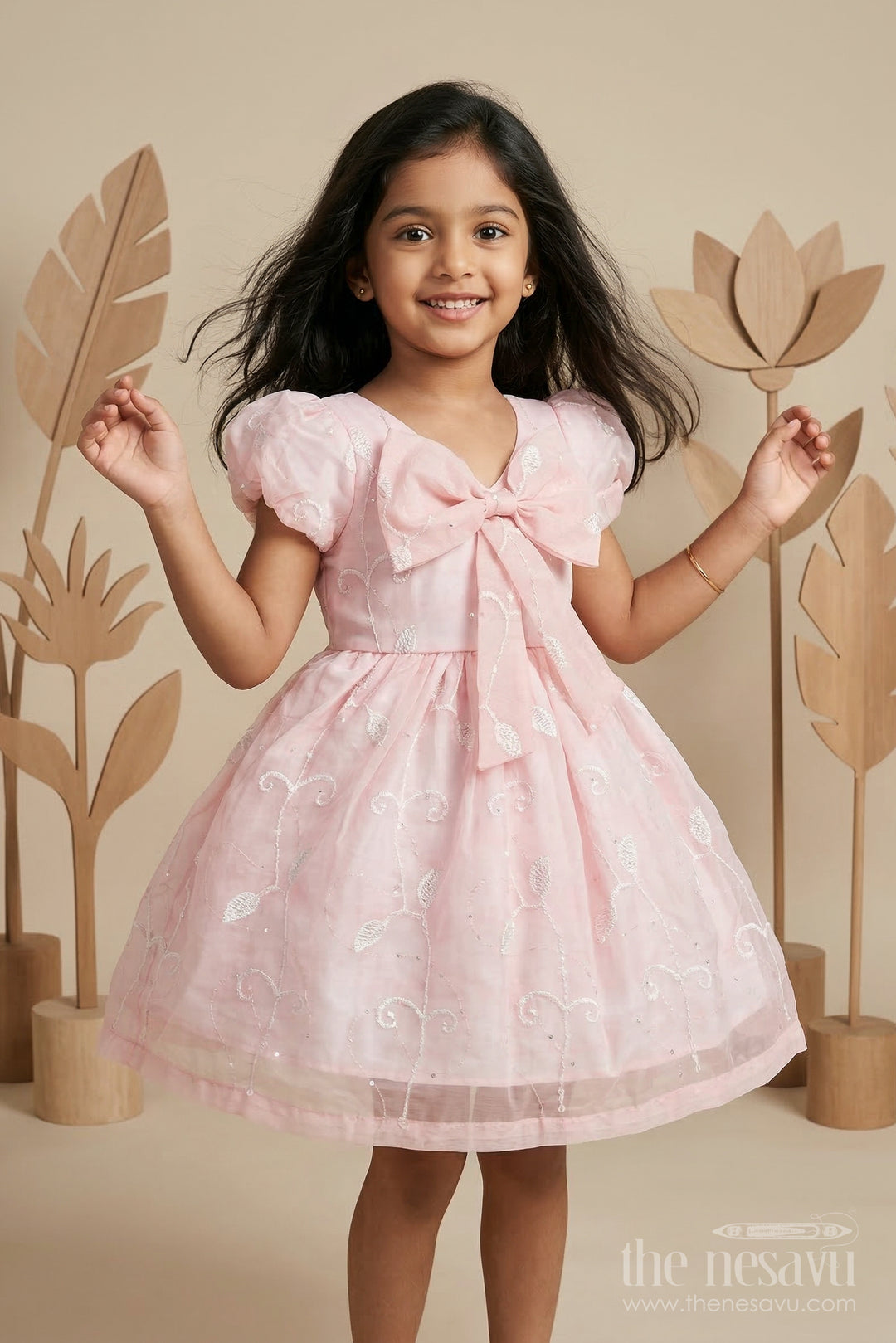 The Nesavu Girls Cotton Frock Girls Embroidered Party Frock for Birthdays and Special Celebrations Nesavu 20 (3Y) / Peach / Cotton Blend GFC2130B-20 Nesavu girls embroidered party frock for birthdays festive celebrations and special occasion wear