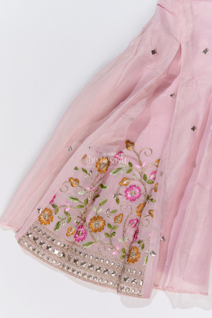 The Nesavu Girls Sharara / Plazo Set Girls Embroidered Plazo with Crop Top for Wedding in Pastel Pink with Tassel Detailing Nesavu Nesavu Girls Embroidered Wedding Plazo Set Crop Top Dupatta Pastel Pink