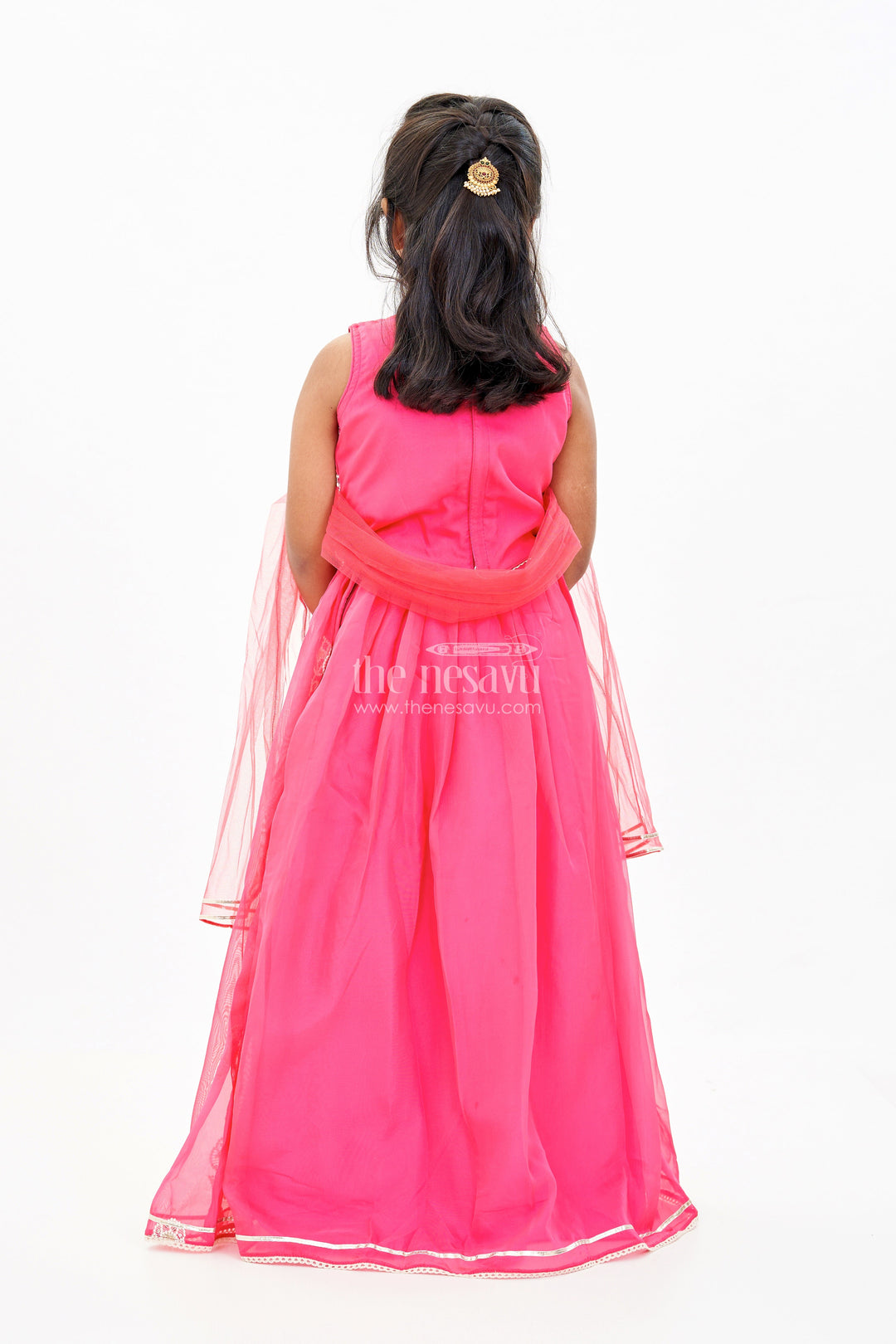 The Nesavu Girls Lehenga Choli Girls Embroidered Sharara Lehenga Choli in Red with Floral Gold Threadwork Nesavu Nesavu Girls Embroidered Red Sharara Lehenga Choli Gold Mirror Work