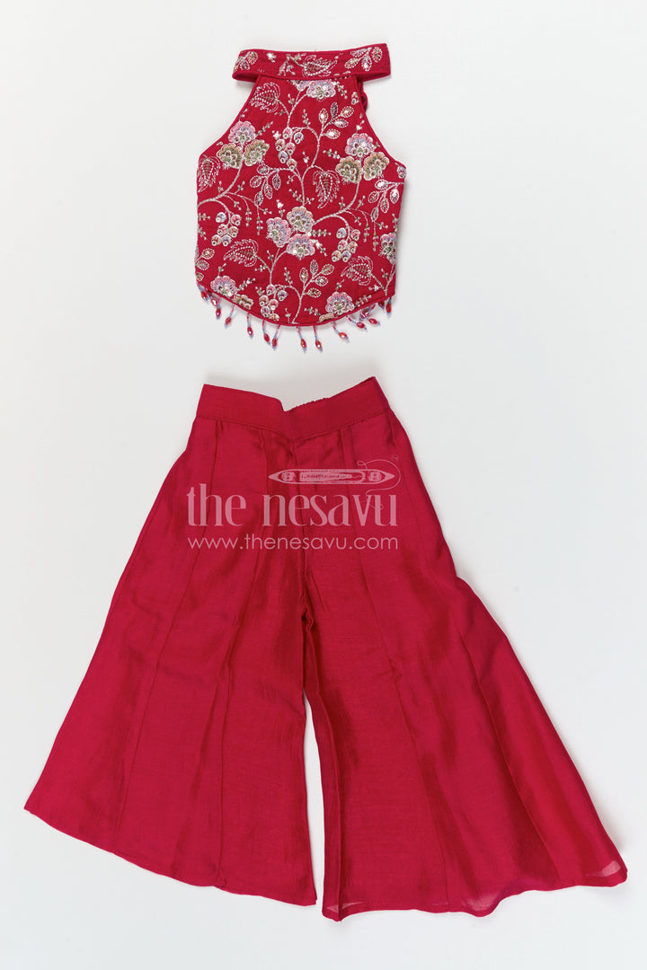 The Nesavu Girls Sharara / Plazo Set Girls Embroidered Sharara Set for Festive Celebrations and Special Occasions Nesavu Nesavu girls viscose blend silk embroidered sharara set for festive occasions