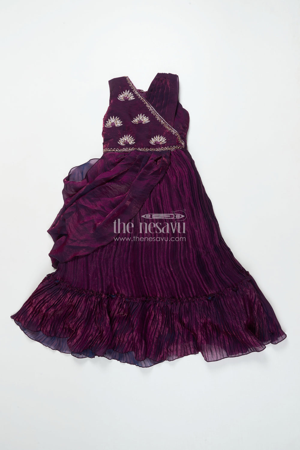 The Nesavu Girls Casual Gown Girls Embroidered Yoke Gown for Parties and Festive Celebrations Nesavu 24 (5Y) / Purple GA386A-24 Nesavu girls gown embroidered yoke georgette birthday parties festive occasions