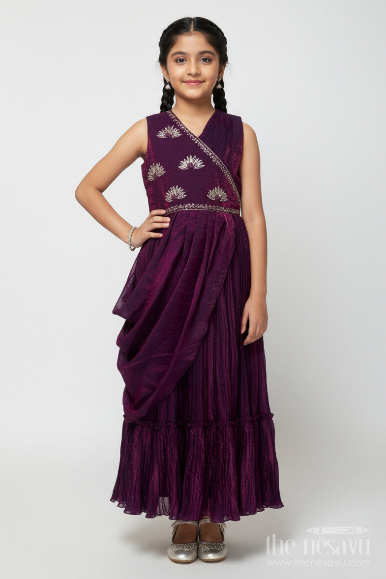 The Nesavu Girls Casual Gown Girls Embroidered Yoke Gown for Parties and Festive Celebrations Nesavu 24 (5Y) / Purple GA386A-24 Nesavu girls gown embroidered yoke georgette birthday parties festive occasions