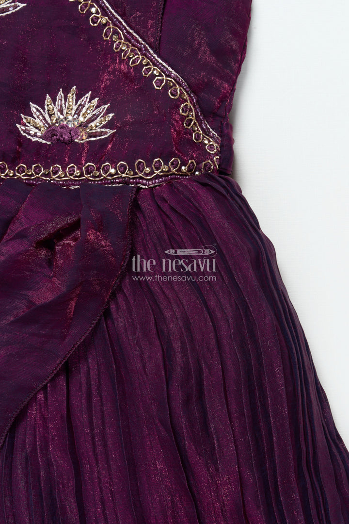 The Nesavu Girls Casual Gown Girls Embroidered Yoke Gown for Parties and Festive Celebrations Nesavu Nesavu girls gown embroidered yoke georgette birthday parties festive occasions
