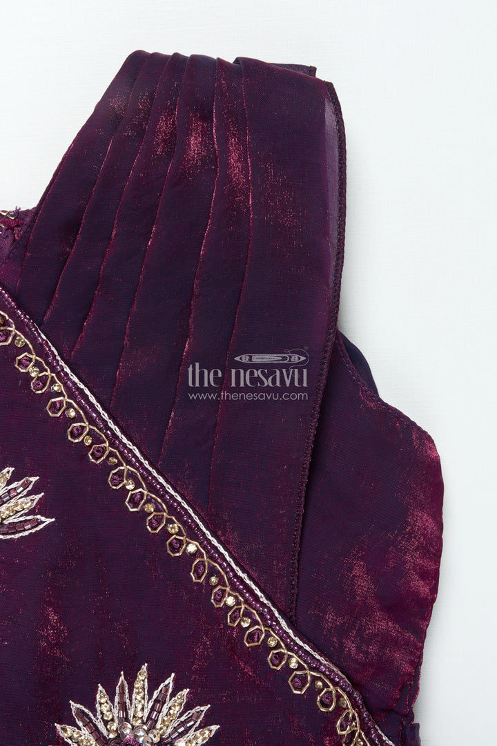 The Nesavu Girls Casual Gown Girls Embroidered Yoke Gown for Parties and Festive Celebrations Nesavu Nesavu girls gown embroidered yoke georgette birthday parties festive occasions