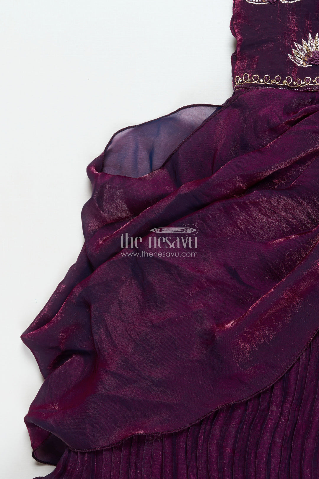 The Nesavu Girls Casual Gown Girls Embroidered Yoke Gown for Parties and Festive Celebrations Nesavu Nesavu girls gown embroidered yoke georgette birthday parties festive occasions
