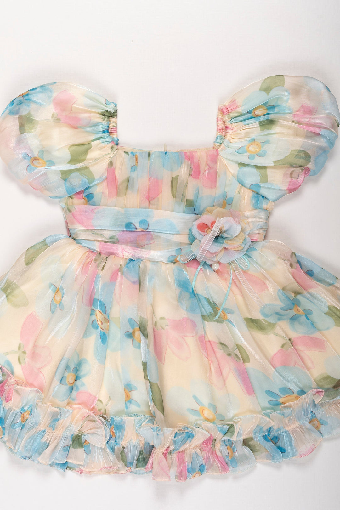 The Nesavu Girls Fancy Party Frock Girls Enchanted Blossom Organza Party Frock - Whimsical Floral Elegance Nesavu Whimsical Floral Organza Frock for Girls | Perfect Party Wear | The Nesavu