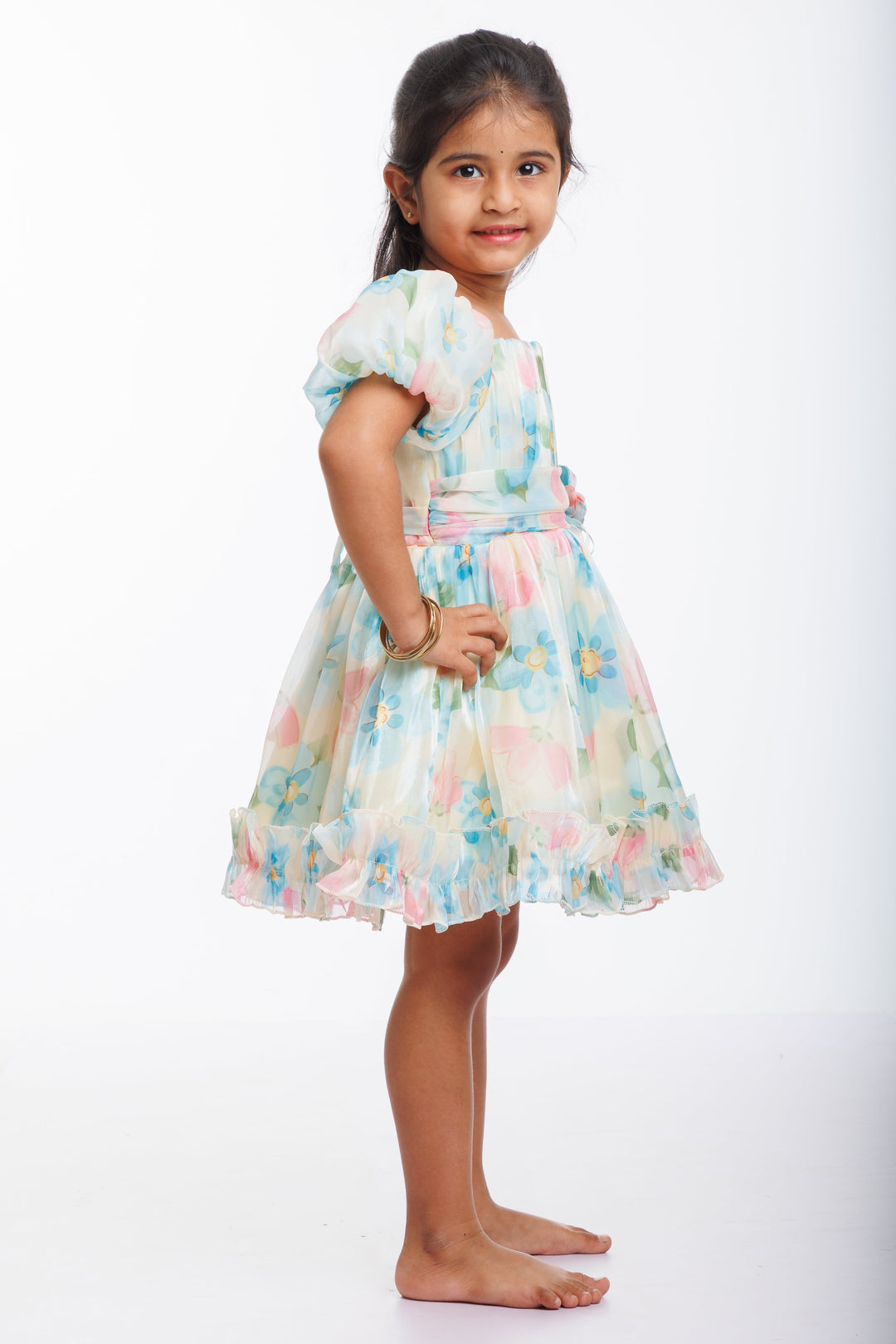 The Nesavu Girls Fancy Party Frock Girls Enchanted Blossom Organza Party Frock - Whimsical Floral Elegance Nesavu Whimsical Floral Organza Frock for Girls | Perfect Party Wear | The Nesavu