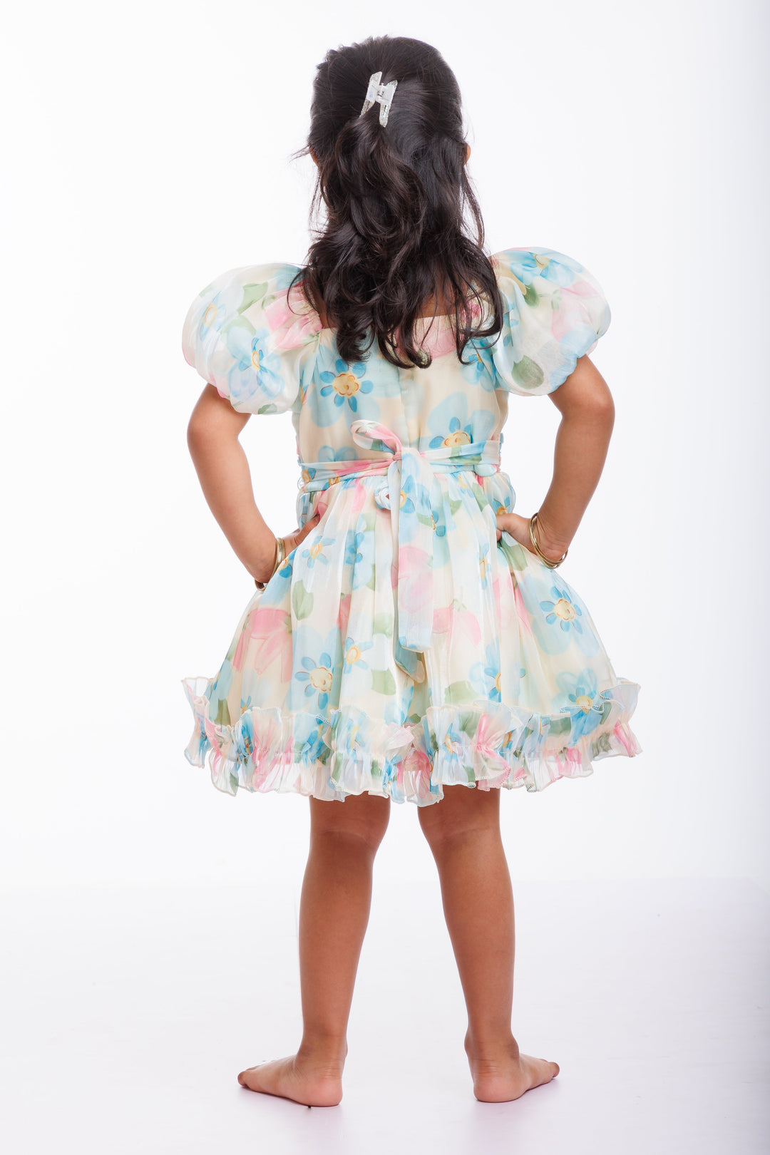 The Nesavu Girls Fancy Party Frock Girls Enchanted Blossom Organza Party Frock - Whimsical Floral Elegance Nesavu Whimsical Floral Organza Frock for Girls | Perfect Party Wear | The Nesavu